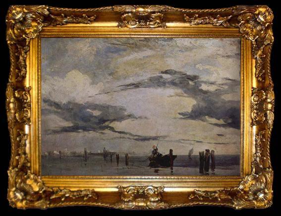 framed  Richard Parkes Bonington View of the Lagoon Near Venice, ta009-2